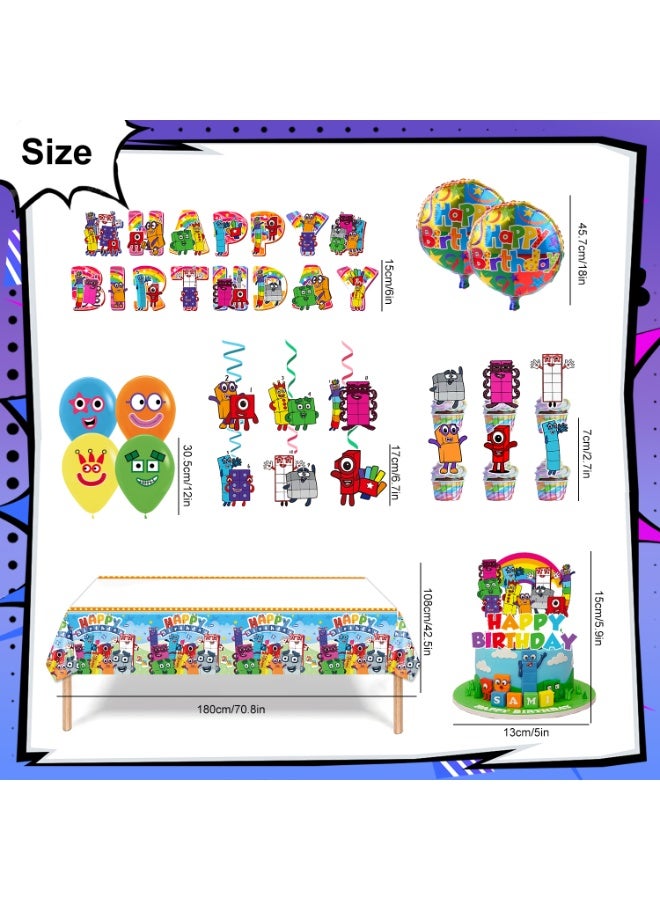 FRUITFUL PARTY 35pcs Numberblocks Birthday Party Decorations - Number Blocks Balloons Banner Tablecloth Cupcake Toppers etc Decoration Set Numberblocks Birthday Party Supplies - Image 3